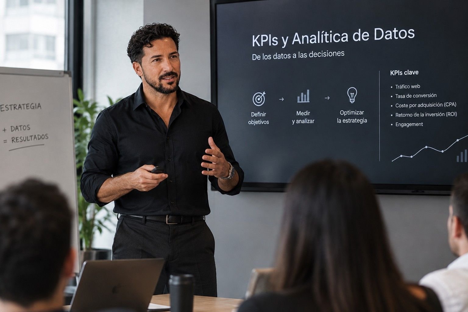 Presentación sobre KPIs y analítica de datos ante un equipo de trabajo