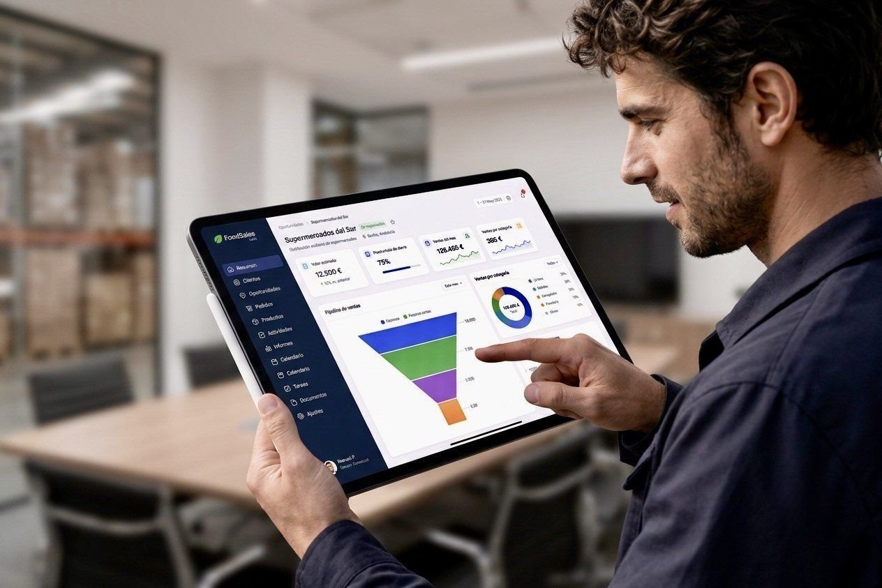 Panel de Gráffica Estudio con el embudo de ventas visto desde una tablet